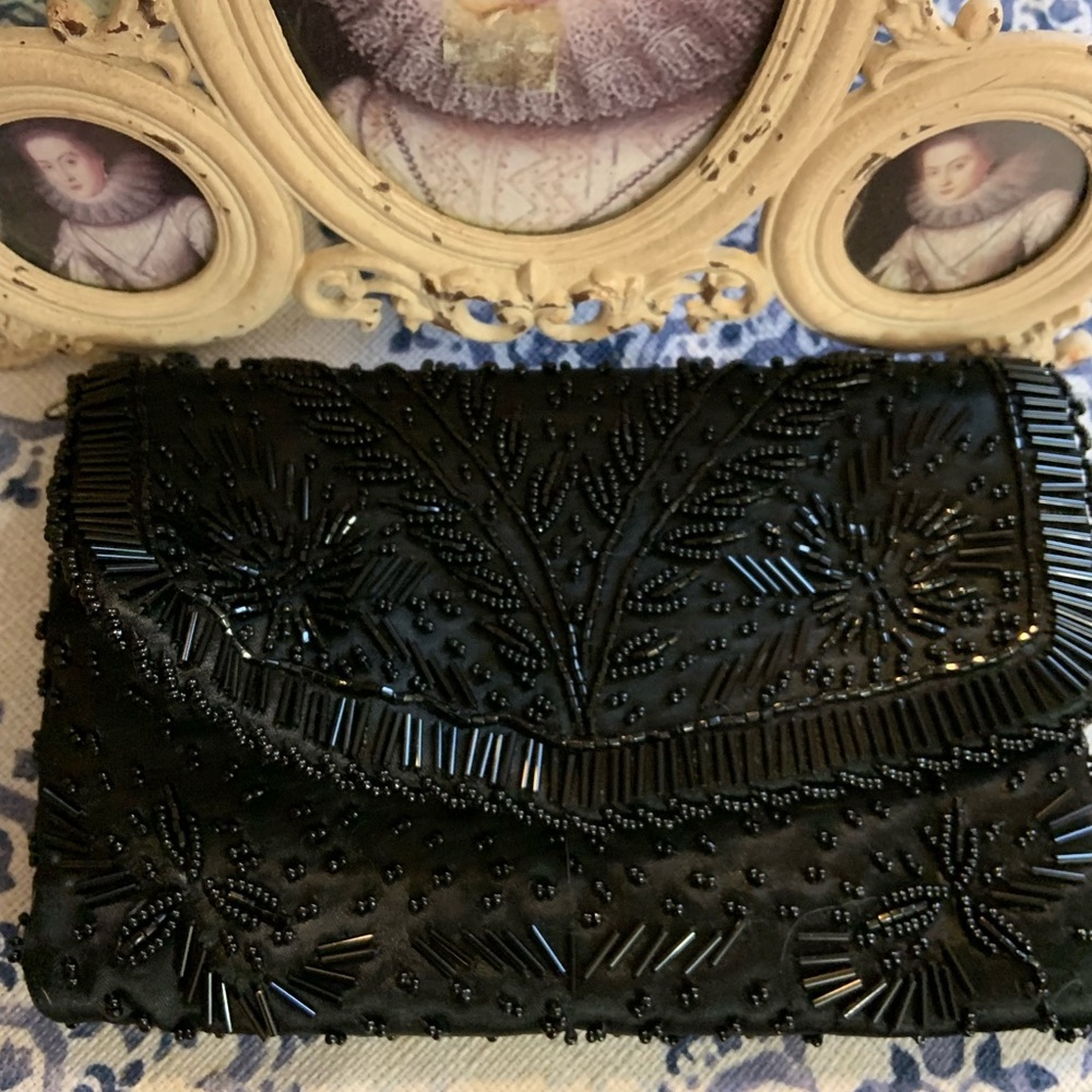 La Regal beaded black envelope clutch